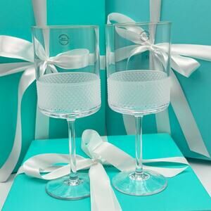 NEW - Tiffany & Co. Diamond Point Lead Crystal Wine Glasses Clear Slovenia Box